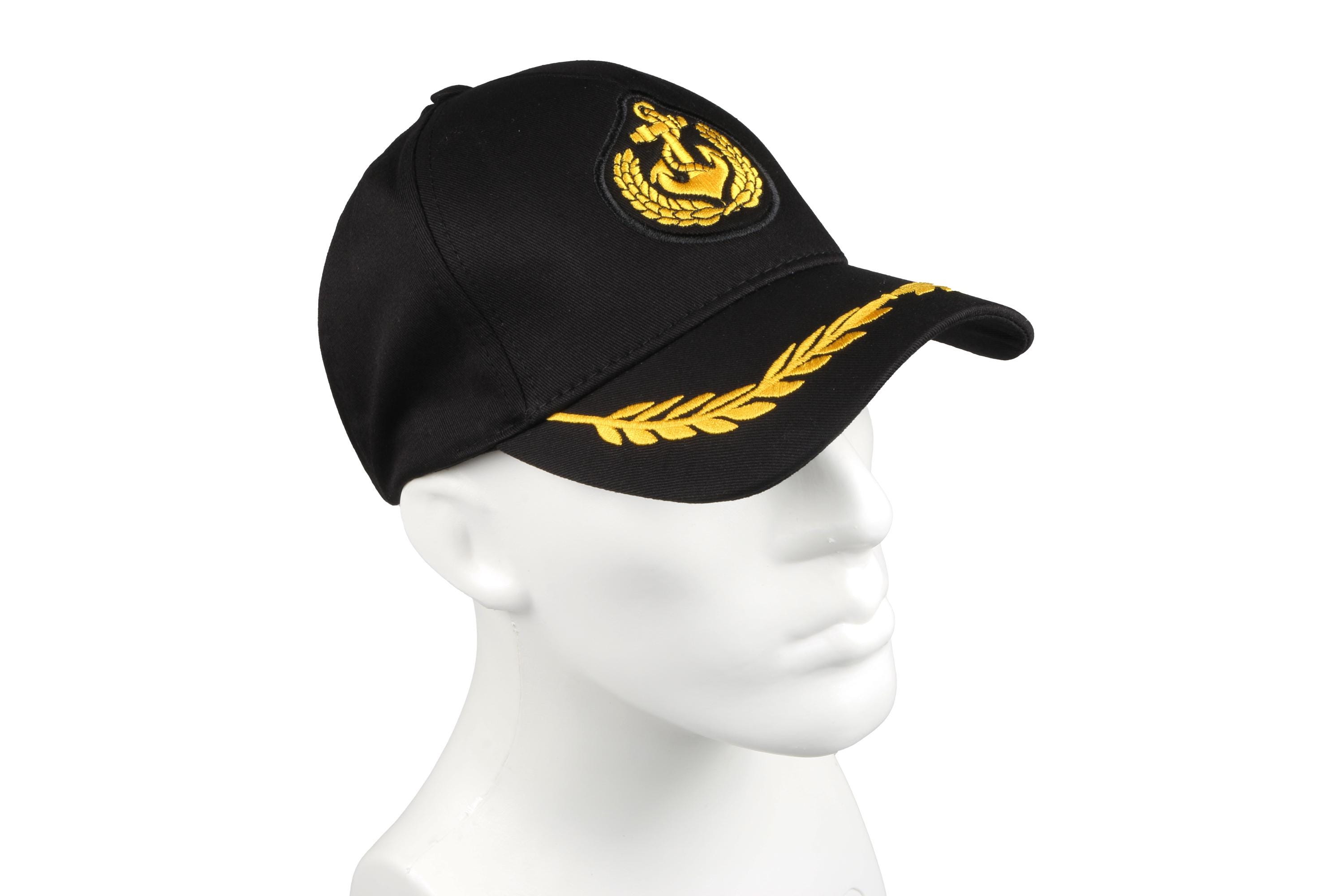 Black Cotton Captain Baseball Hat, Anchor Embroidered  display picture 1
