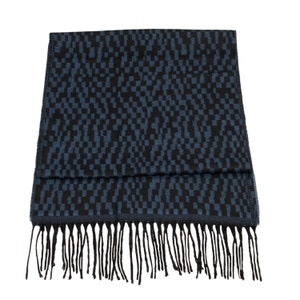 Dark Blue Pixel Pattern Wool Men Scarf, Suit Scarf, Scarves for Men, Hatsquare Winter Scarf, Wool Fabric Scarf, Birthday Christmas Gift