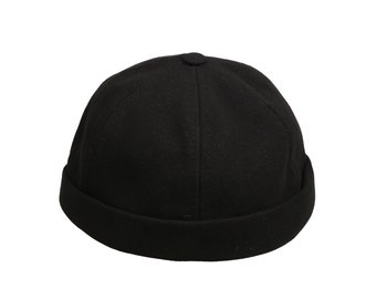 Black Cotton Docker Hat, Summer Man Beanie Cap, Hatsquare Sailor Military Brimless Hat, Cotton Streetwear Skull Cap, Fabric Dock Worker Hat