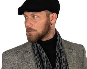 Black Wool Flat Cap, Peaky Blinders Hat, Baker Boy Hat, Irish flat cap, Winter Newsboy Cap, Men Scarf Set, Christmas Gift, Hatsquare Man Hat