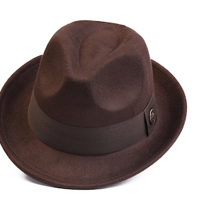 Dark Brown Fedora Polar Fleece Hat, Man Winter Hat, Stiff Fedora Hat, Fedora For Men, Short Brim Hat, Vintage Hat, Christmas Gift