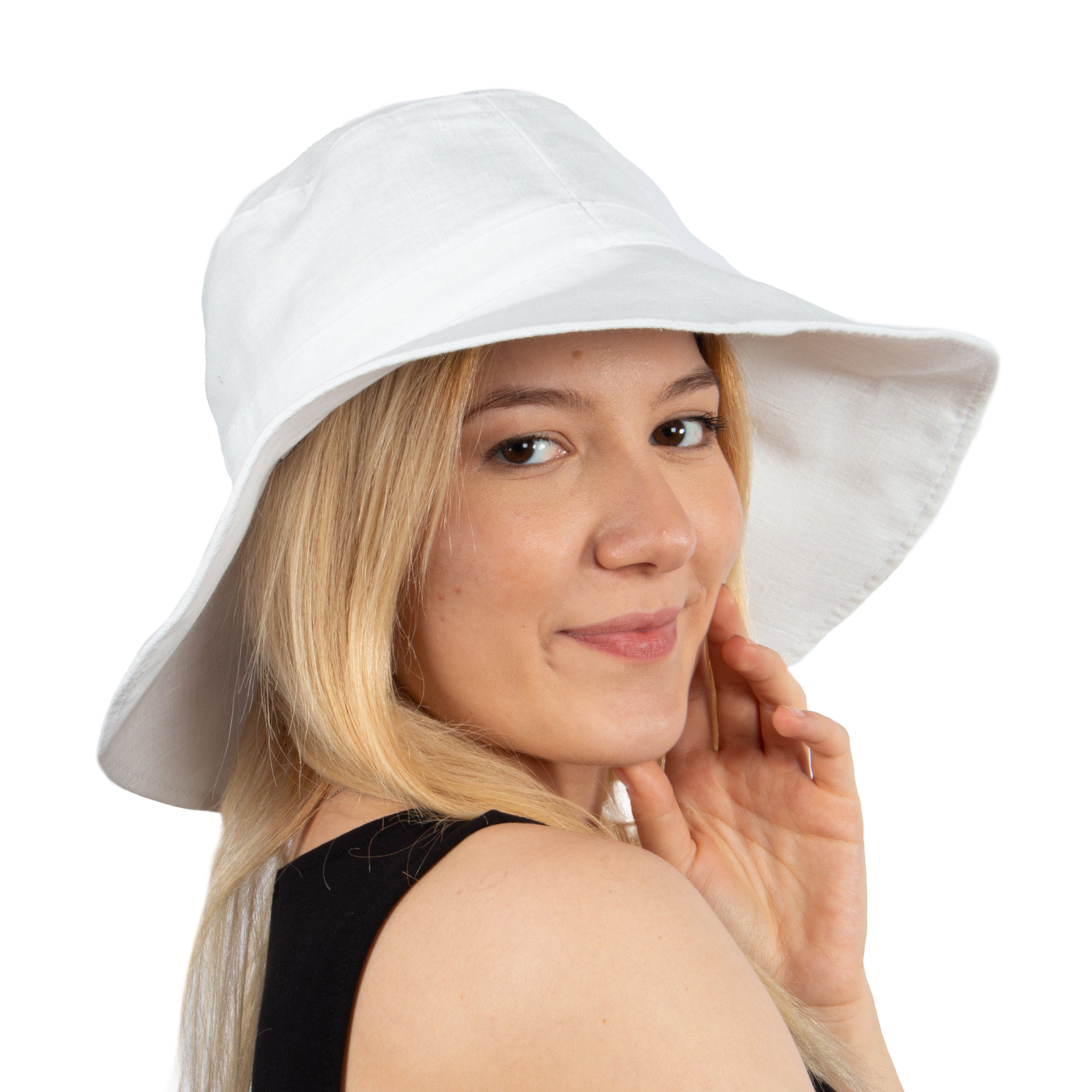 White Linen Wide Brim Bucket Hat, Bright Color Summer Bucket Hat, Foldable One Size Hat, Hatsquare Women Sun Hat, Linen Hat, Fishermans Hat