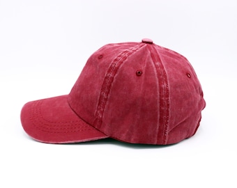 Red Cotton Summer Baseball Cap, Hatsquare Pigment Dyed Cap, Men Summer Hat, Adjustable Baseball Cap, Women Summer Hat, Sports Cap
