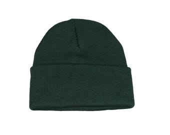 Bonnet basique vert huile, bonnet unisexe en acrylique doux 24 couleurs, bonnet d'hiver Hatsquare, casquette tête de mort homme, bonnet en tricot à revers fait main
