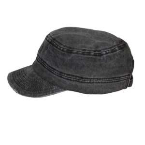 Black Summer Pigment Dyed Cotton Military Cap, Army Style Hat, Castro Cap, Men Summer Hat,Cotton Men cap, Cadet Cap, Fathers Day Gift