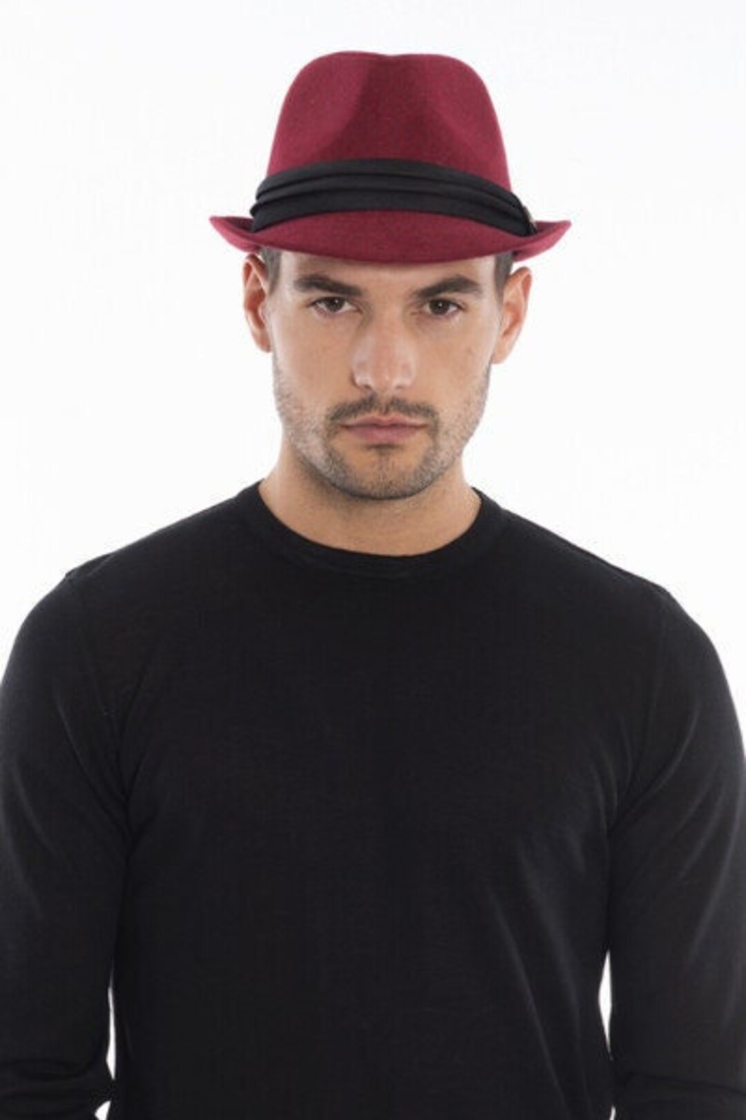 Ruby Red Fedora Polar Fleece Hat, Men Winter Hat, Stiff Fedora Hat, Man