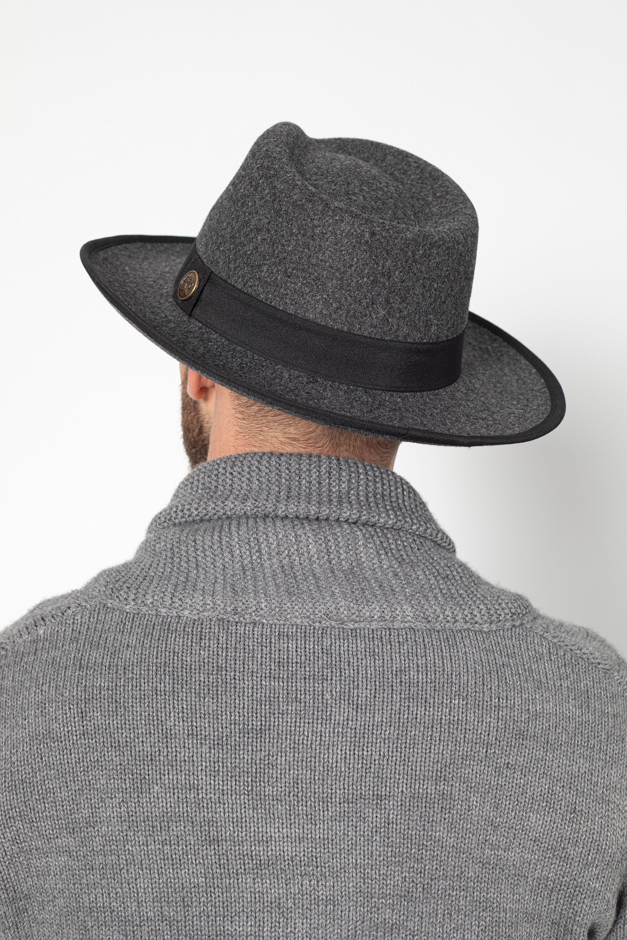 Gray Vegan Felt Fedora Hat, Hatsquare Men Winter Hat, Mid 