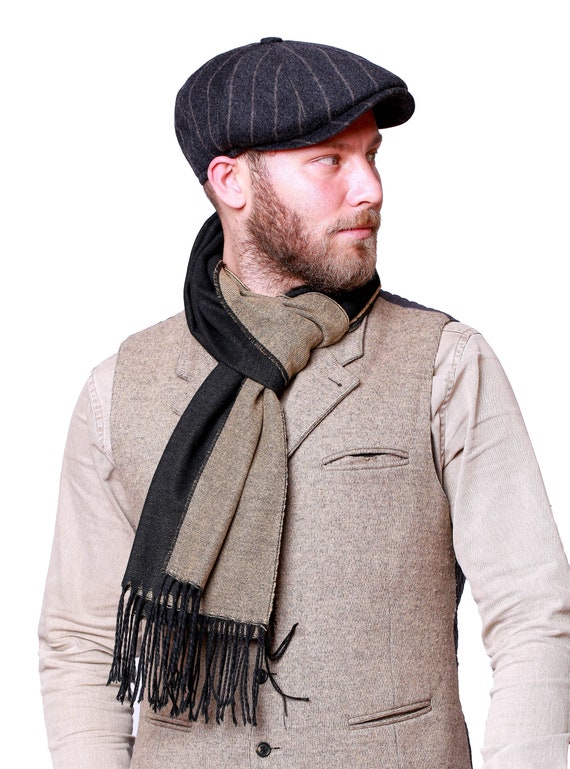 Dark Gray Striped Wool 8 Panels Newsboy Cap, Hatsquare