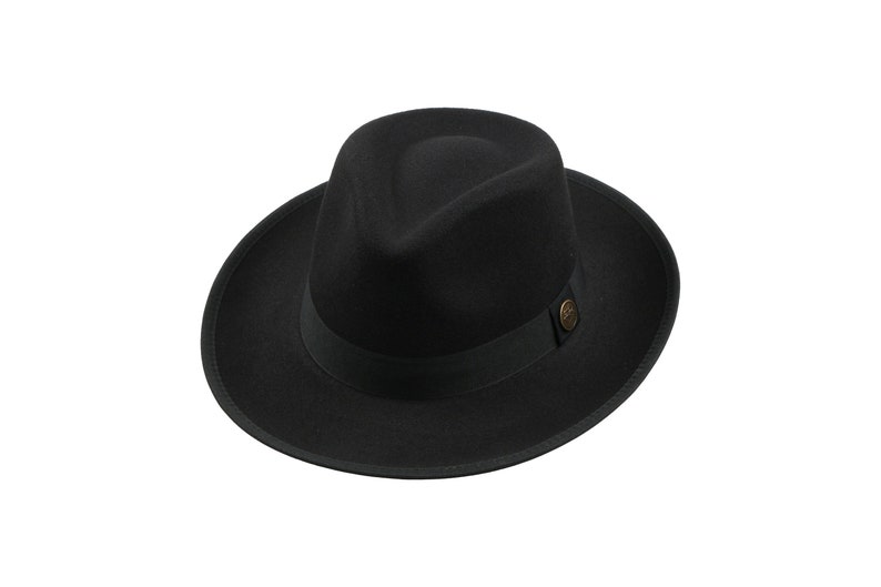 Chapeau fedora en feutre végétalien noir, chapeau d'hiver homme Hatsquare, chapeau fedora mi-rigide, chapeau à bord large femme, bord plat, chapeau de demoiselle d'honneur/garçon d'honneur image 1