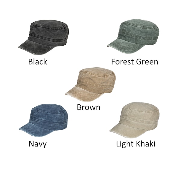 Casquette militaire en coton teint en pigments d'été, chapeau de style armée Hatsquare, casquette Castro, chapeau d'été pour hommes, casquette en coton pour hommes, casquette de cadet, cadeau de fête des pères