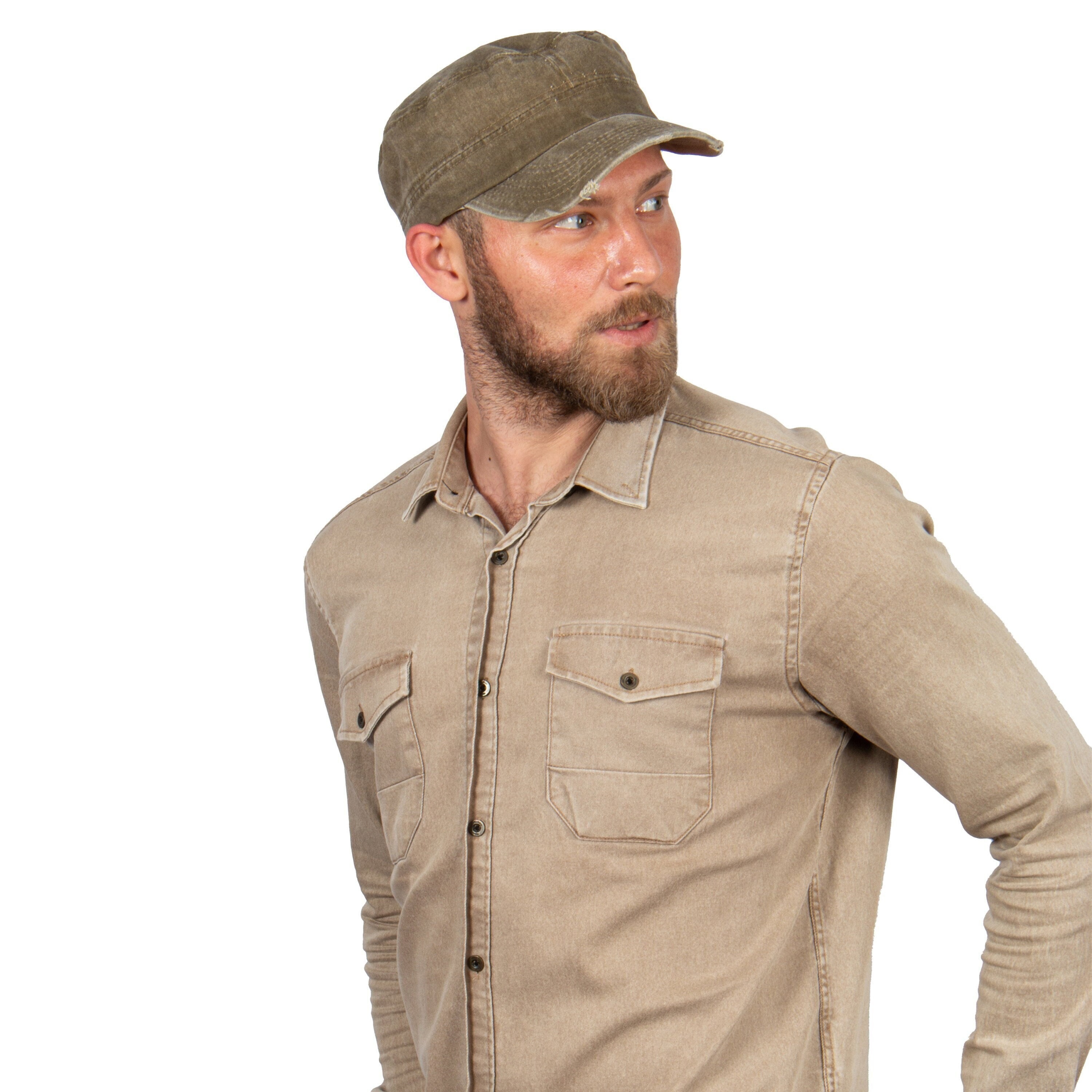 Brown Summer Pigment Dyed Cotton Military Cap, Army Style Hat, Castro ...