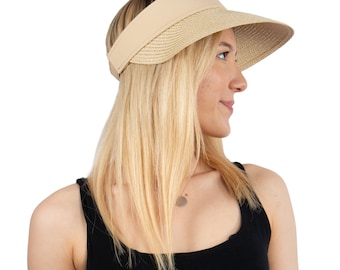 Beige Straw Visor, Women Summer Hat, Visor for Womens,  Wide Brim Hat, Beach Hat, Sun Hat, Boho Hat, Women Hat, Bridesmaid Gift