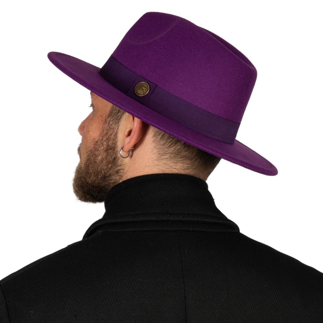 Purple Fedora Hat, Vegan Felt Stiff Brim Hat, Hatsquare Men Winter Hat