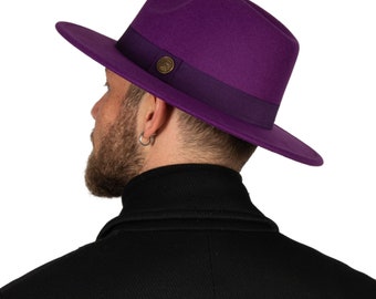 Purple Fedora Hat, Vegan Felt Stiff Brim Hat, Hatsquare Men Winter Hat, Women Wide Brim Hat, Stiff Fedora Hat, Flat Brim, Bridesmaid  Hat