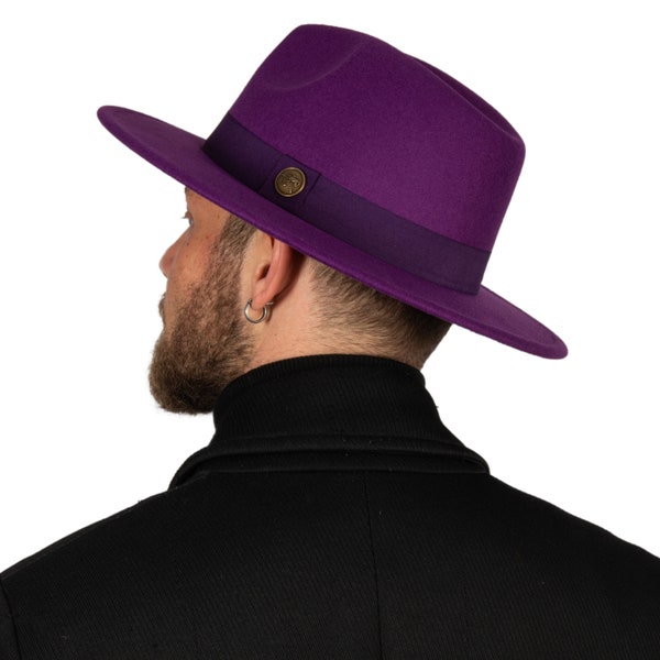 Purple Fedora Hat, Vegan Felt Stiff Brim Hat, Hatsquare Men Winter Hat, Women Wide Brim Hat, Stiff Fedora Hat, Flat Brim, Bridesmaid  Hat