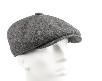 Gray Tweed Wool 8 Panels Cap, Peaky Blinders Hat, Baker Boy Hat, Irish flat cap, Hatsquare Newsboy Cap, Winter Tweed Fabric Cap