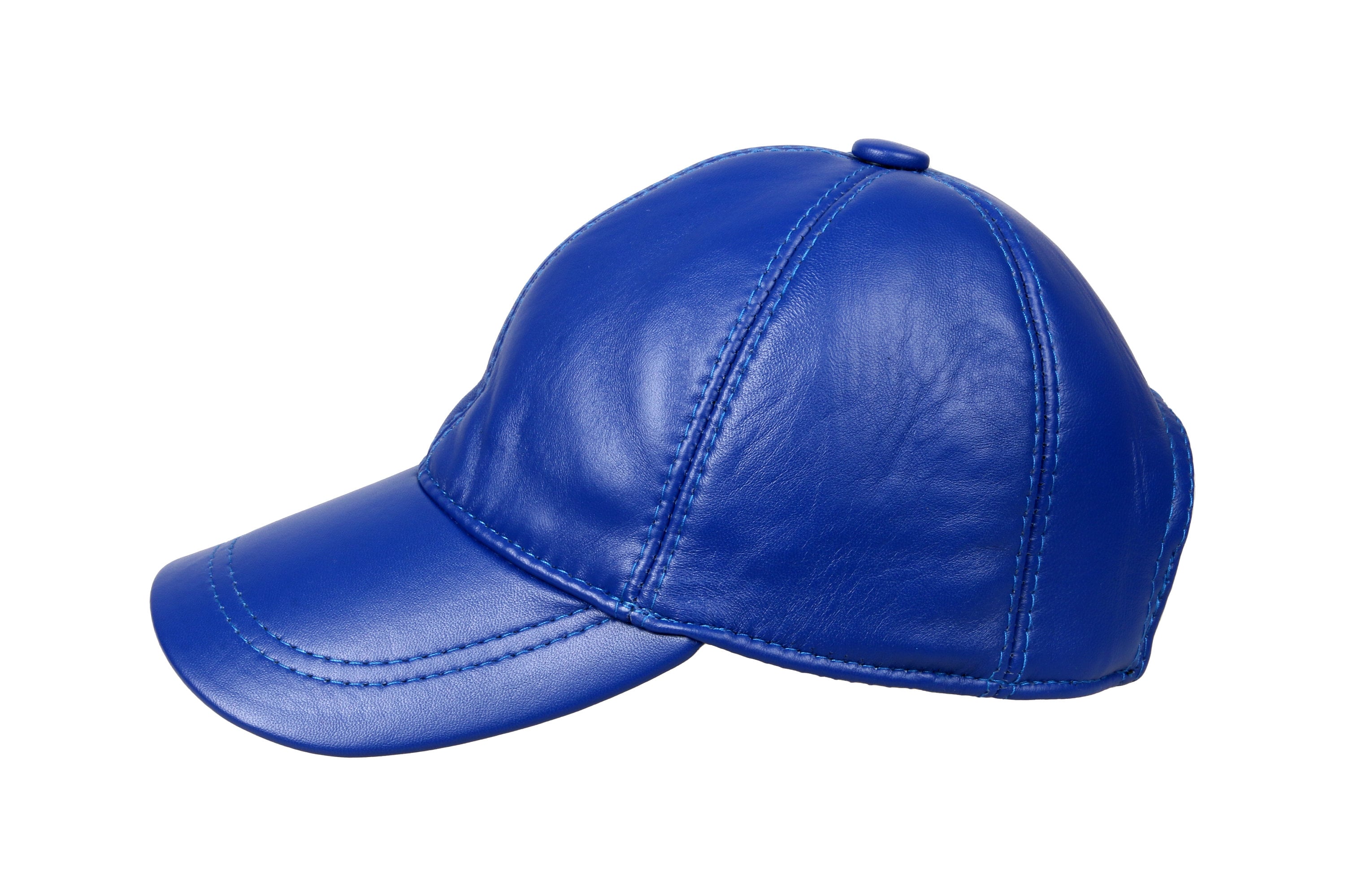 Blue Leather Baseball Cap, Hatsquare Leather Hat, Woman Leather