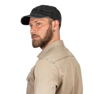 Black Summer Pigment Dyed Cotton Military Cap, Army Style Hat, Castro Cap, Men Summer Hat,Cotton Men cap, Cadet Cap, Fathers Day Gift
