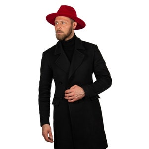 Red Fedora Hat, Vegan Felt Stiff Brim Hat, Men Winter Hat, Women Wide Brim Hat, Stiff Fedora Hat, Flat Brim, Bridesmaid / Groomsman Hat image 5