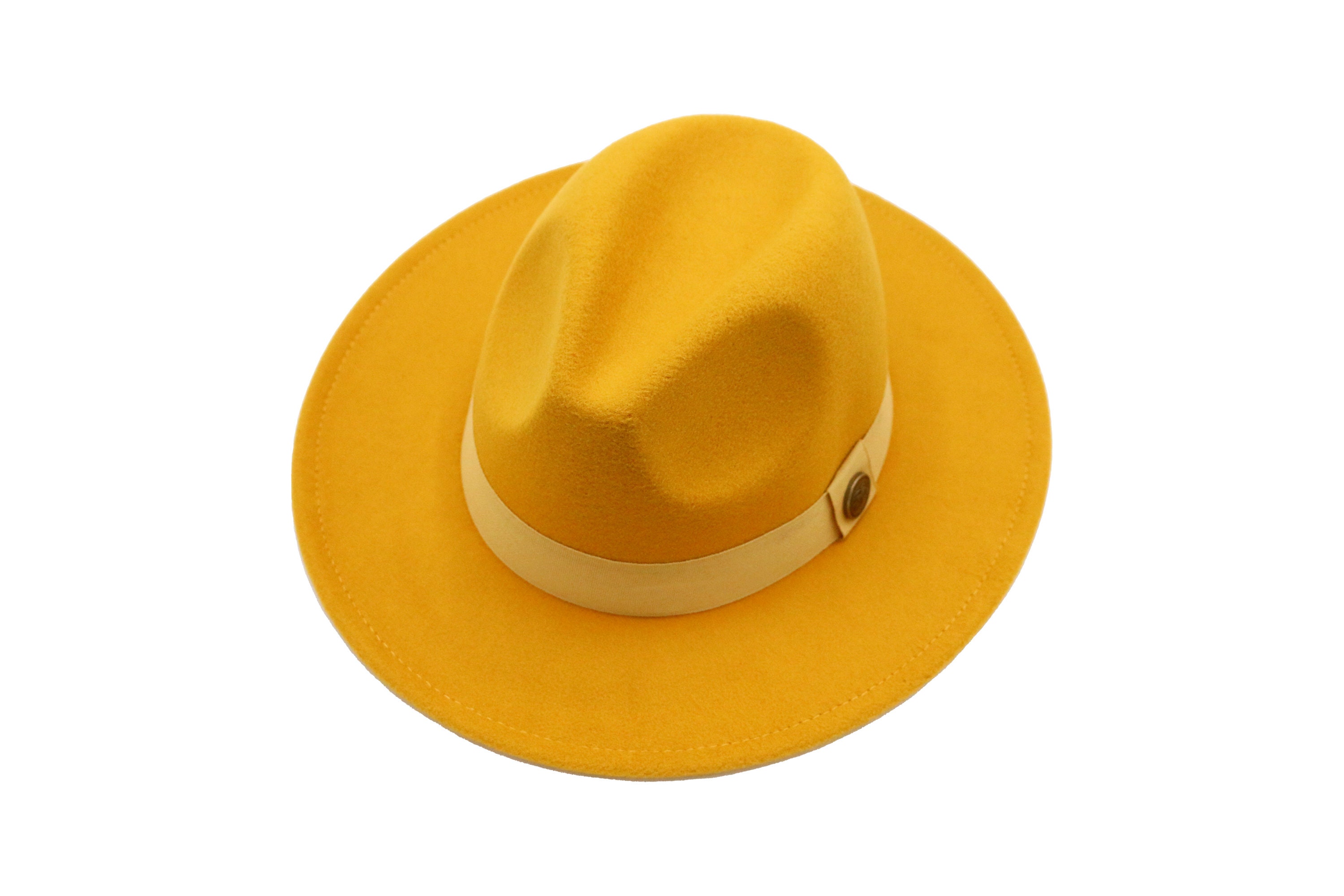 Yellow Fedora Hat, Vegan Felt Stiff Brim Hat, Men Winter Hat  display picture 2