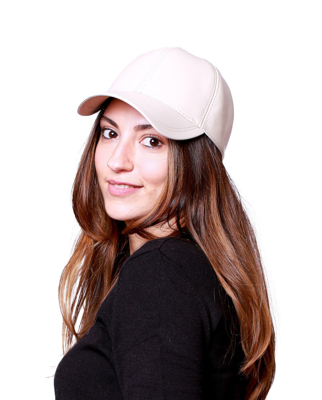 Beige Leather Baseball Cap, Leather Hat, Man Leather Hat, Adjustable