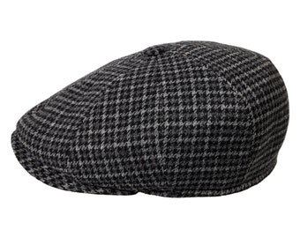 Dunkelgrau Hahnentritt Wolle 8 Panel Peaky Blinders Hut, Hatsquare Zeitungsjungen Hut, Baker Boy Hut, irische Schiebermütze, Weihnachtsgeschenk, Männer Schal Set