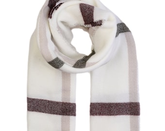 Witte bordeaux dikke gestreepte winter oversize damessjaal, Hatsquare wintersjaal, damesdeken sjaal, warme pashmina sjaal, kerstcadeau