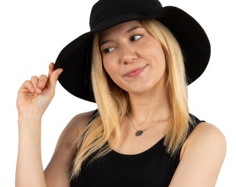 Black Linen Wide Brim Bucket Hat, Bright Color Summer Bucket