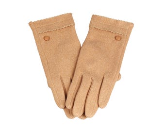 Gants en polaire camel avec boutons, Gants d'hiver pour femmes avec écran tactile, Gants pour femmes à taille unique, Gants flexibles, Gants Hatsquare