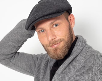 Dark Gray Wool 8 Panels Newsboy Cap, Peaky Blinders Hat, Baker Boy Hat, Irish flat cap, Christmas Gift, Hatsquare Newsboy Cap, Men Scarf Set