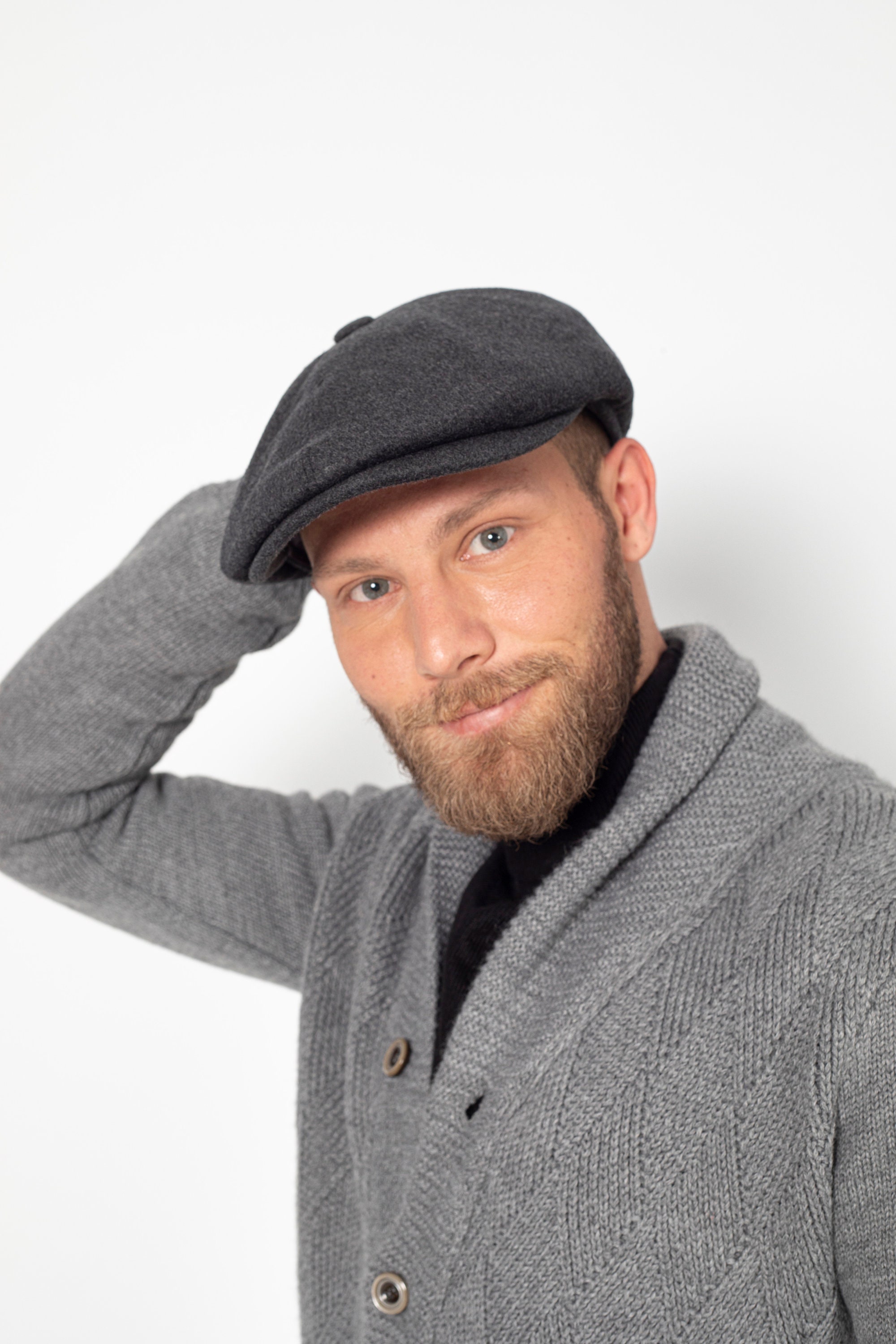 Dark Gray Wool 8 Panels Newsboy Cap, Peaky Blinders Hat, Baker Boy