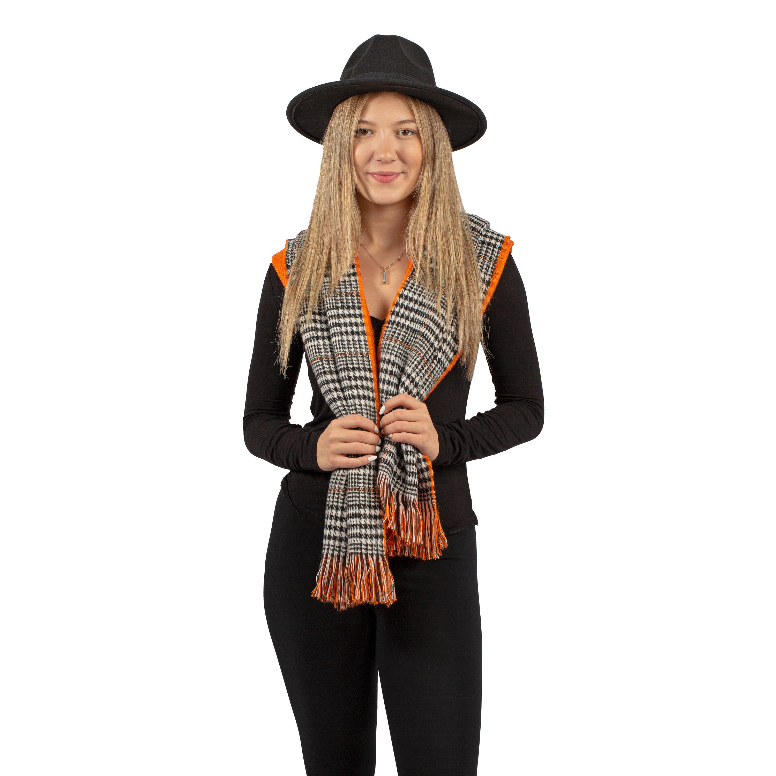 Écharpe Fantaisie Femme En Velours Double Face - Couleurs Orange & Marron - Neuf Avec Étiquettes