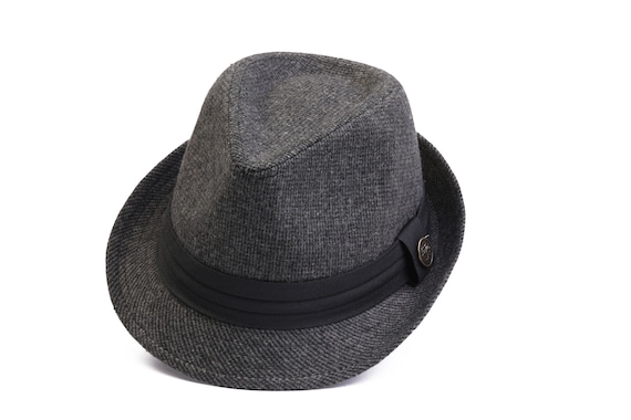 Dark Gray Tweed Fedora Polar Fleece Hat, Hatsquare Man  display picture 1