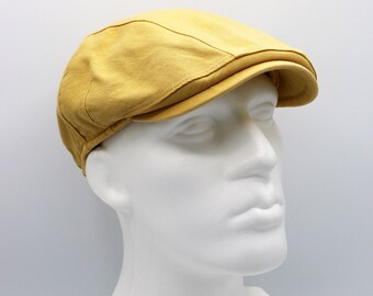 Yellow Cotton Pigment Dyed Summer Flat Cap, Peaky Blinders Hat, Bakerboy Hat, Irish flat cap, Summer Men Hat, Ivy League Hat