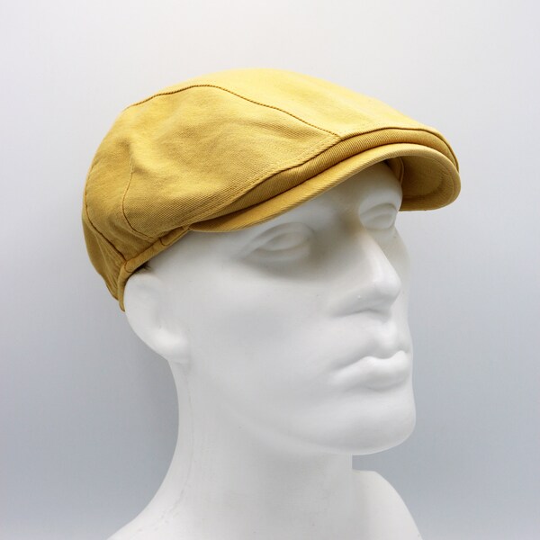 Yellow Cotton Pigment Dyed Summer Flat Cap, Peaky Blinders Hat, Bakerboy Hat, Irish flat cap, Summer Men Hat, Ivy League Hat