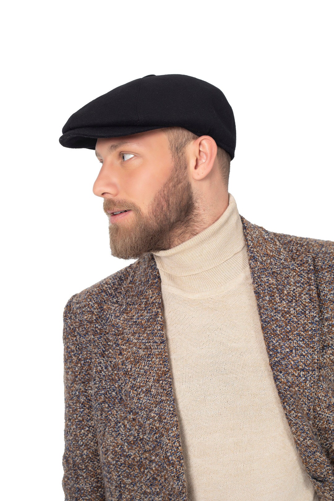 HATSQUARE Herren Newsboy Cap - 8-Panel Woll Flachhut Vintage Style