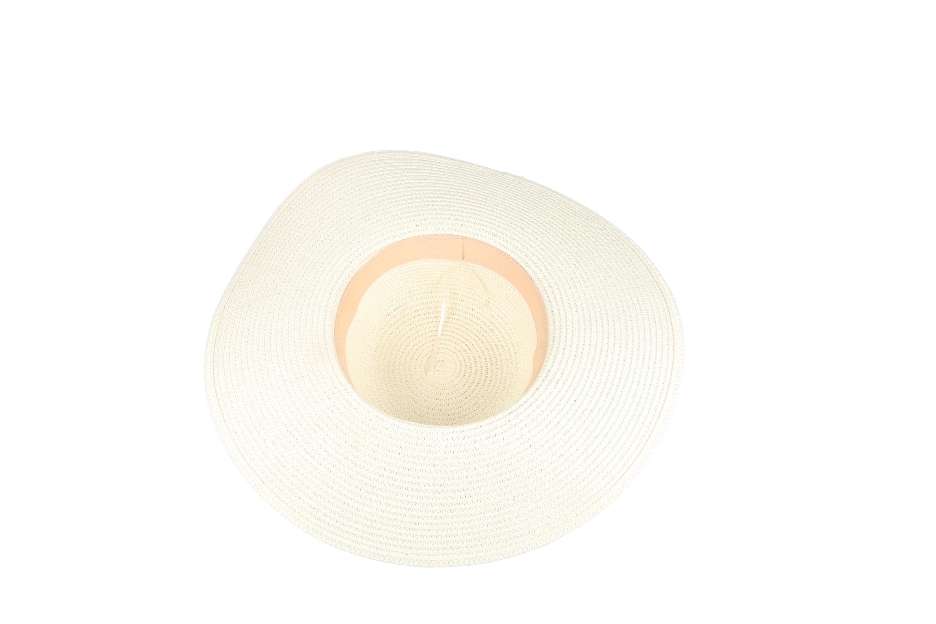 Ivory Romantic Vintage Style Wide Brim Straw Hat, Blue Beads 