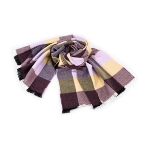 Purple Lilac Buffalo Plaid Winter Oversize Women Scarf, Winter Shawl, Women Blanket Scarf, Winter Warm Pashmina Shawl, Christmas Gift