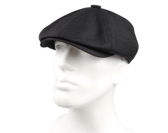 Boina estilo jornaleiro de linho preto com 8 painéis, chapéu Peaky Blinders, boina Baker Boy da Hatsquare, boina irlandesa, chapéu masculino leve de verão, chapéu Ivy