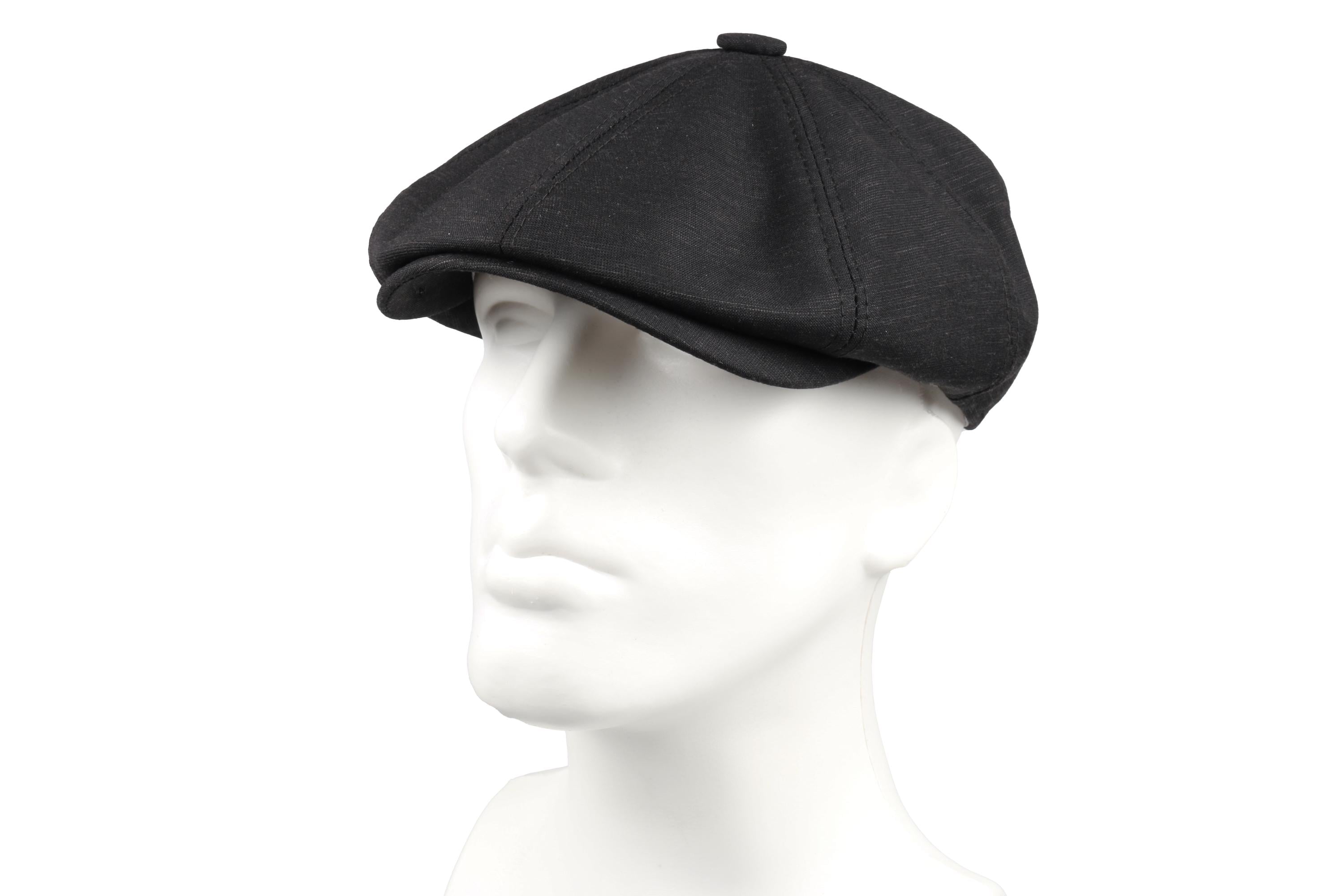 Black Linen Summer 8 Panel Newsboy Cap, Peaky Blinders Hat