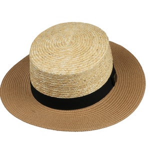 Camel Straw Boater Hat, Summer Men Women Fedora Hat,  Hatsquare Bolero Hat, Straw Wide Brim Hat, Flat Brim, Round Captain Hat, Gondolier Hat