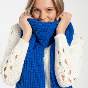 Blue Oversize Extra Long Chunky Scarf, Unisex Winter Hand Knitted Shawl ...