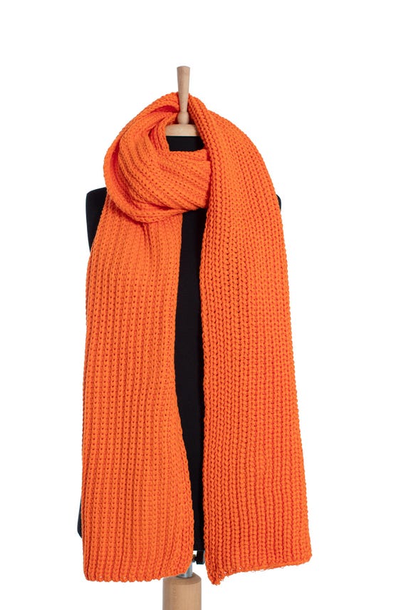 Orange Oversize Extra Long Chunky Scarf, Unisex Winter Hand
