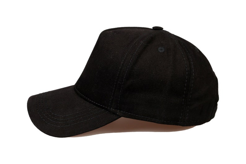 Black Cotton Fabric Baseball Cap, 5 Panel Baseball Hat, Men Summer Hat, Adjustable Baseball Cap, Women Summer Hat, Sports Hat, Dad Cap image 3