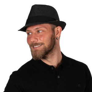 Black Fedora Straw Hat, HATSQUARE Straw Fedora Hat, Beach Hat, Sun Hat, Short Brim Hat, Men Summer Hat, Woman Straw Hat, Hatsquare Fedora