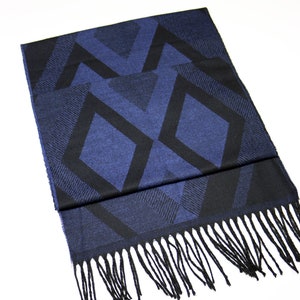 Dark Blue Geometric Pattern Wool Men Scarf, Suit Scarf, Scarves for Men, Winter Scarf, Wool Fabric Scarf, Birthday Gift, Christmas Gift