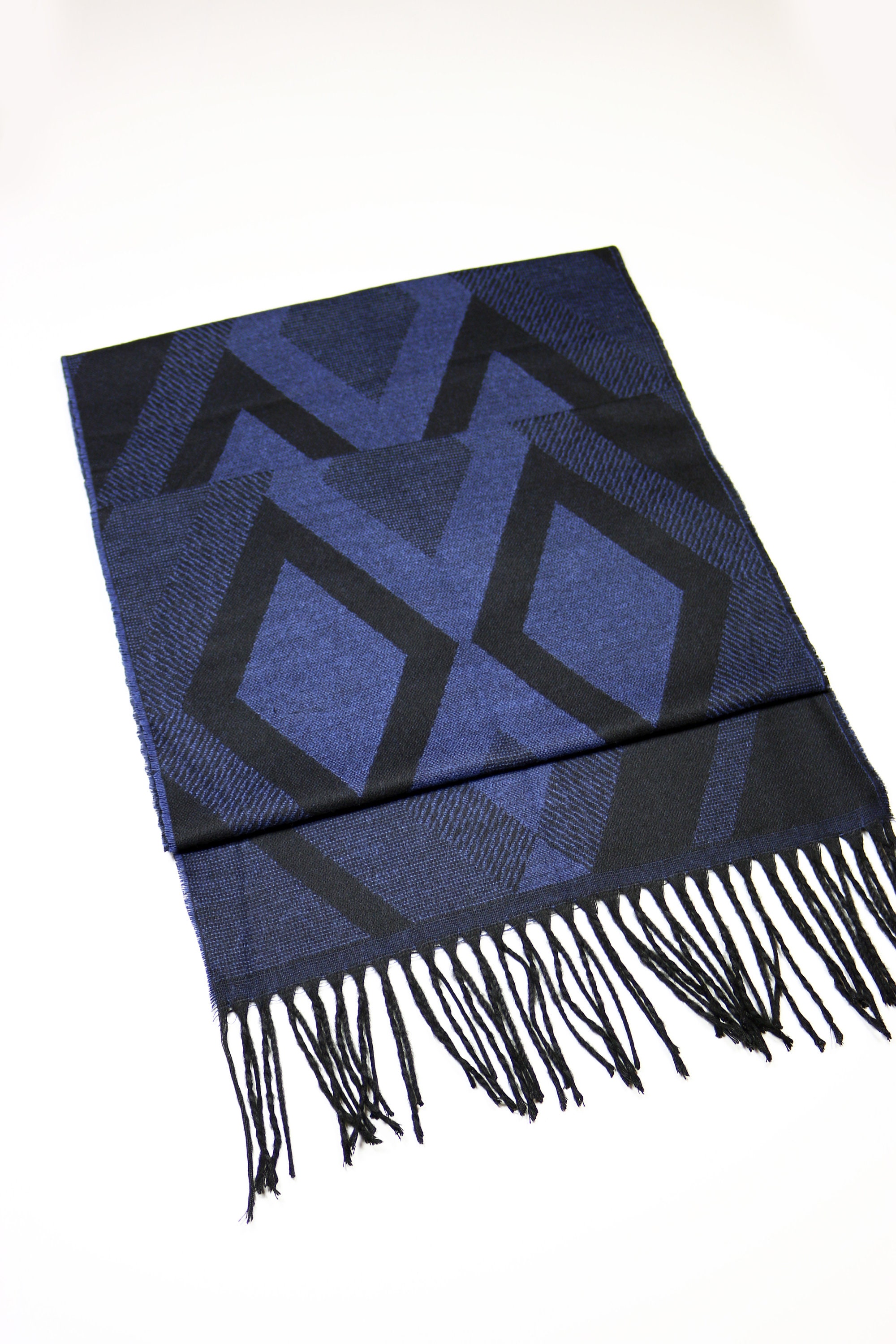 Bufanda de lana con estampado geométrico azul oscuro para hombre, bufanda de traje, bufandas para hombre, bufanda de invierno, bufanda de tela de lana, regalo de cumpleaños, regalo de Navidad