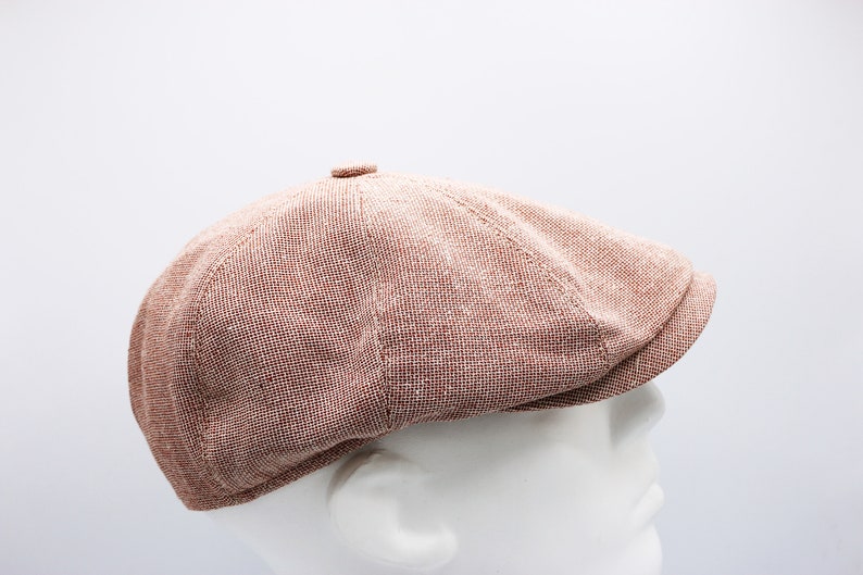 Brick Red Summer Linen 8 Panels Cap Peaky Blinders Hat Ivy League Hat Gatsby Hat Baker Boy Summer Hat,Irish flat cap
