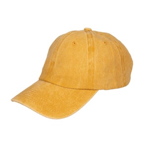 Yellow Cotton Baseball Cap, Baseball Hat, Pigment Dyed Cap, Men Summer Hat, Adjustable Baseball Cap, Women Summer Hat