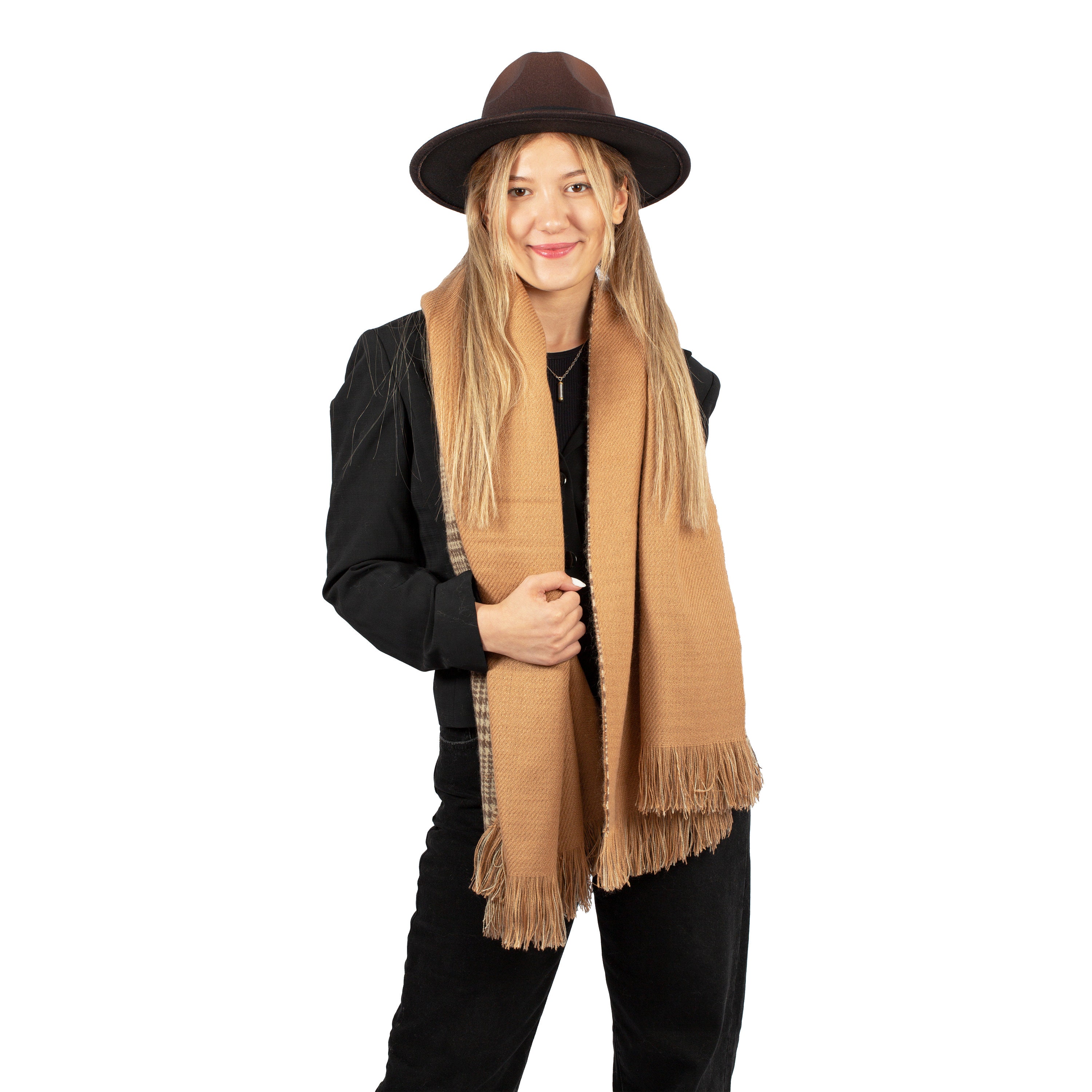 Brown Ombre Fedora Hat, Vegan Felt Stiff Brim Hat, Men  display picture 1